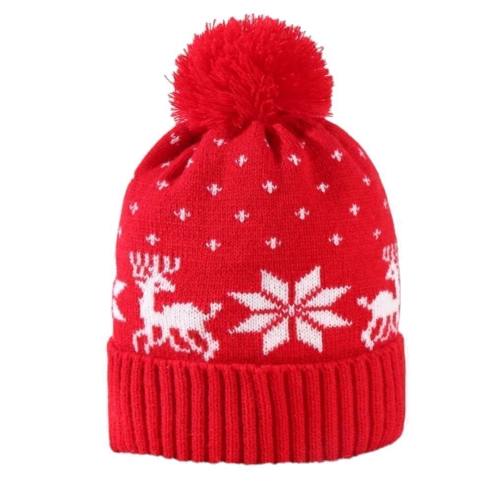 Red Pom Pom Reindeer Beanie